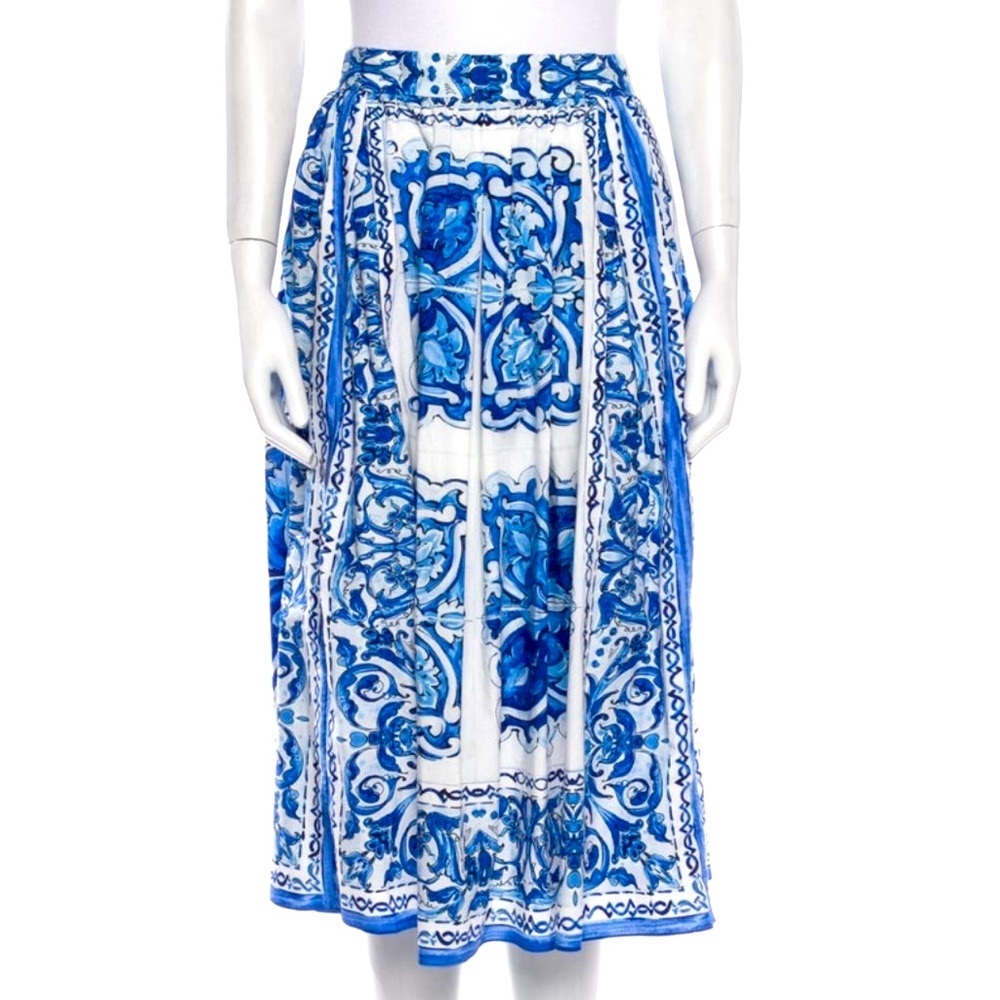 NOT FOR SALE ❌ ❌❌ Dolce & Gabbana Blue Pleated Printed Midi Skirt Size  IT 40